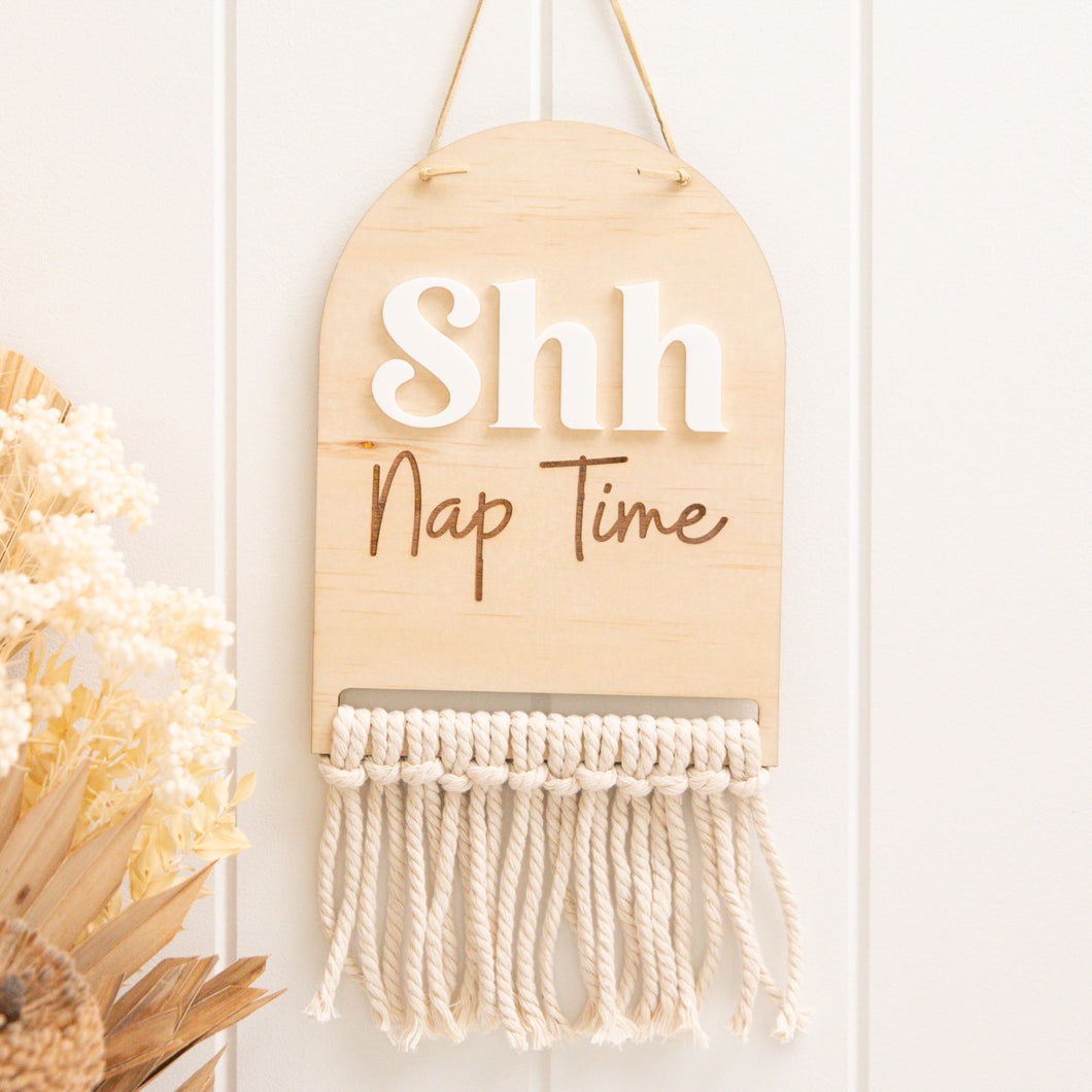 Nap time macrame sign